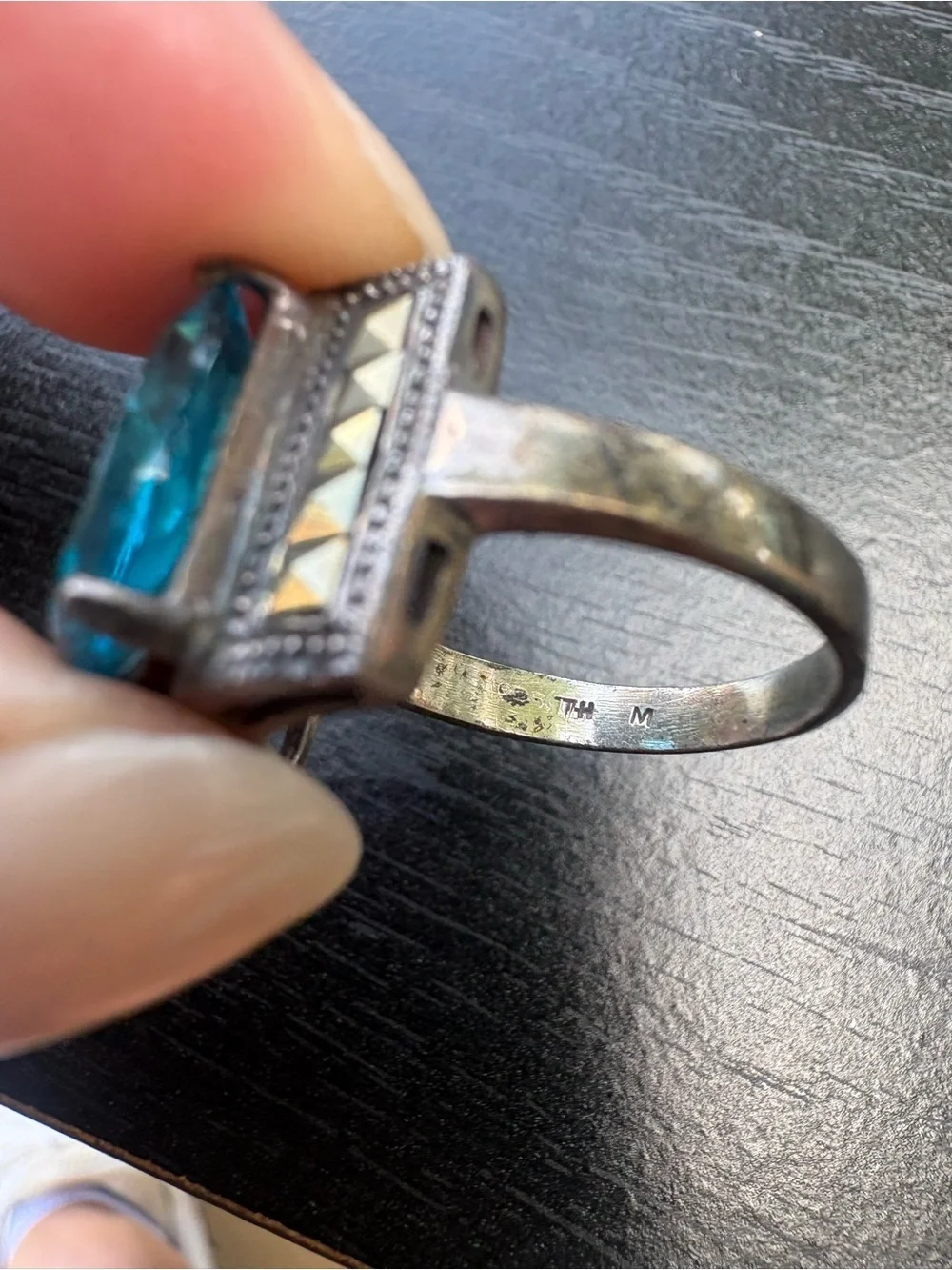 Sterling Silver Statement Ring with Blue Gemstone - Size 7.5